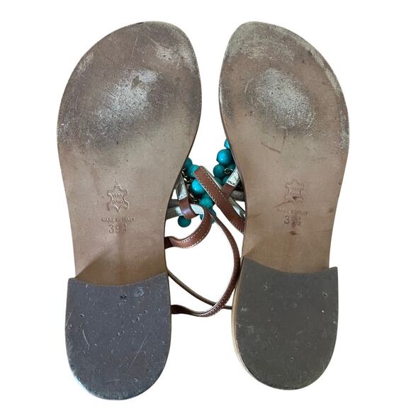 Miss Trish of Capri Turquoise & Gold Beaded Leather Sandals Size 39.5/ US 9.5 - Picture 7 of 9